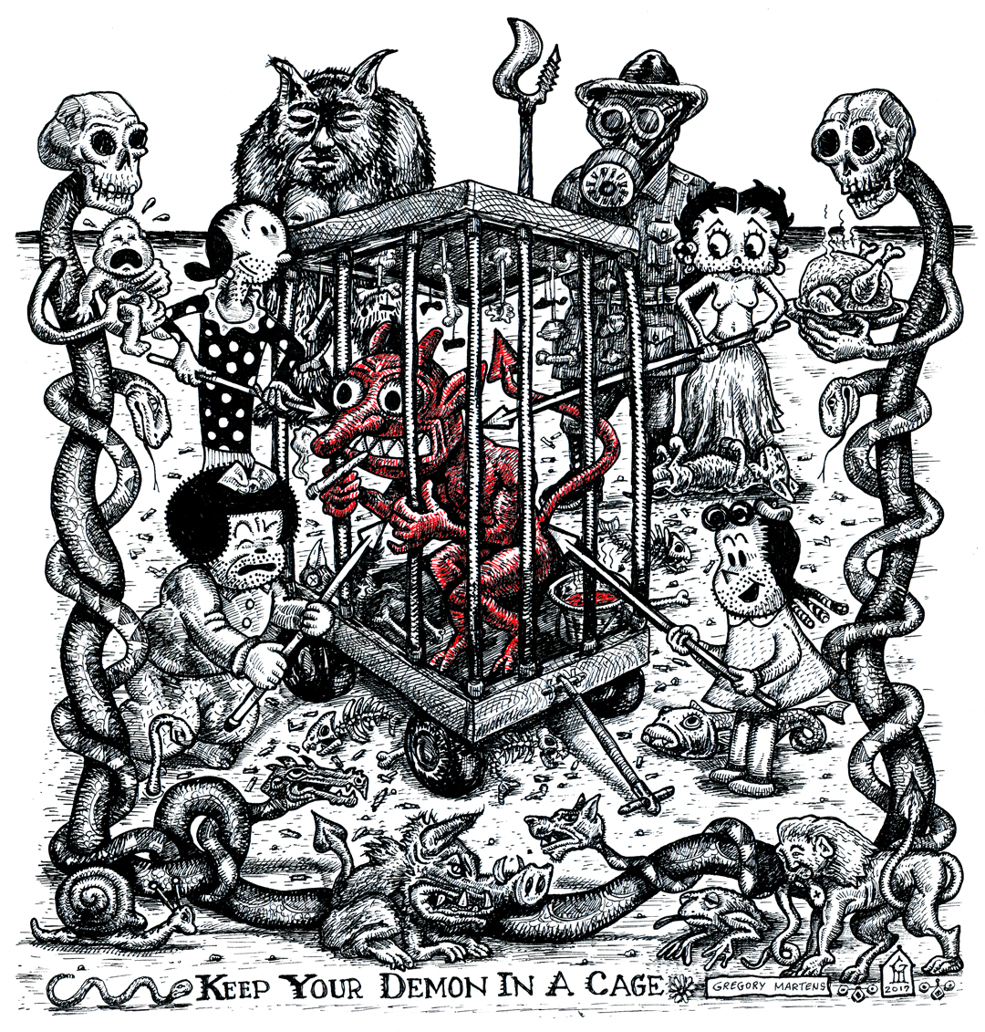 Demon in a cage Ink drawing Gregory Martens
