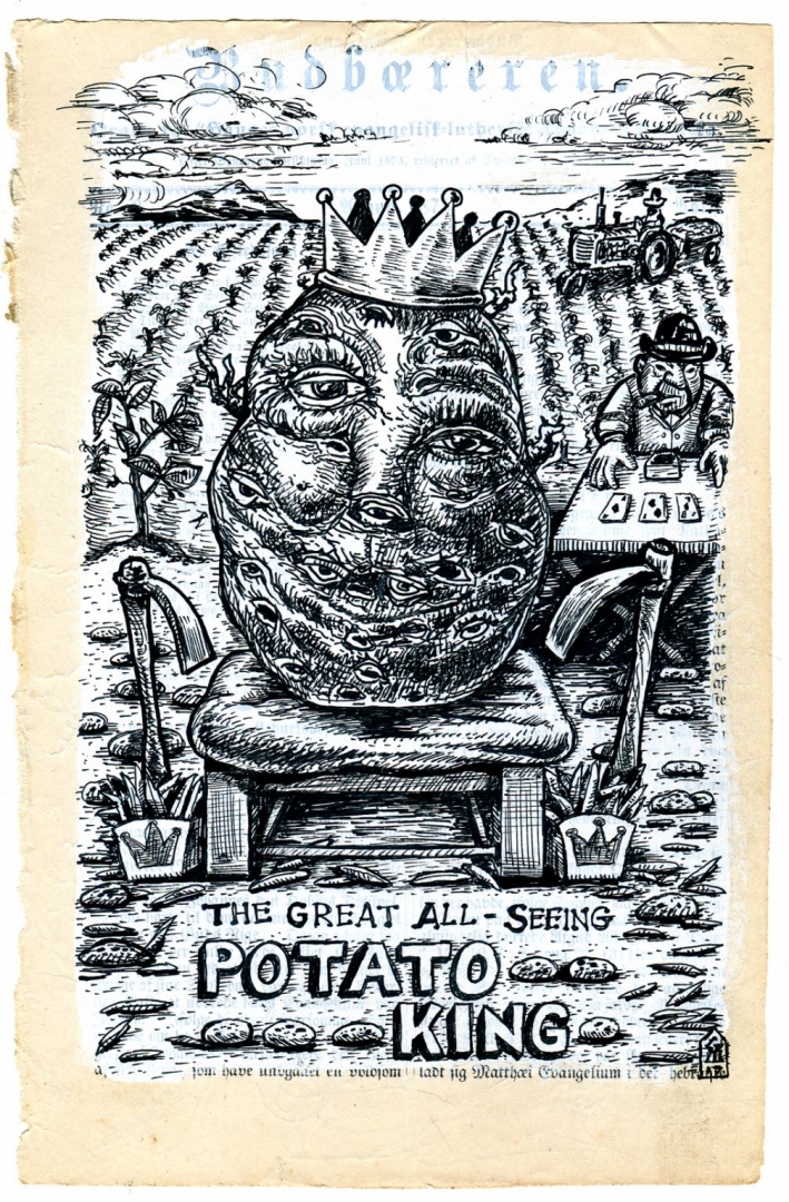 Potato king ink drawing Gregory Martens